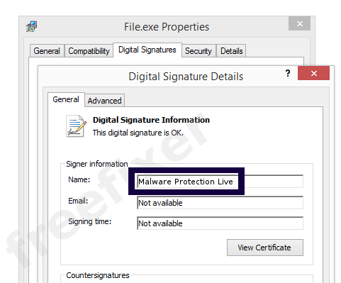 Screenshot of the Malware Protection Live certificate